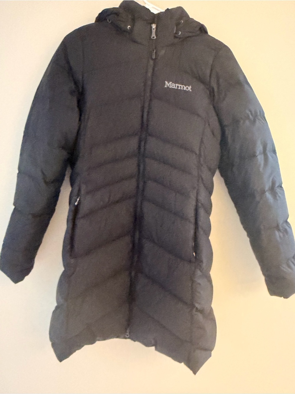 Marmot Women’s Black Hooded Down Puffer Coat Long Winter Jacket Size Small
